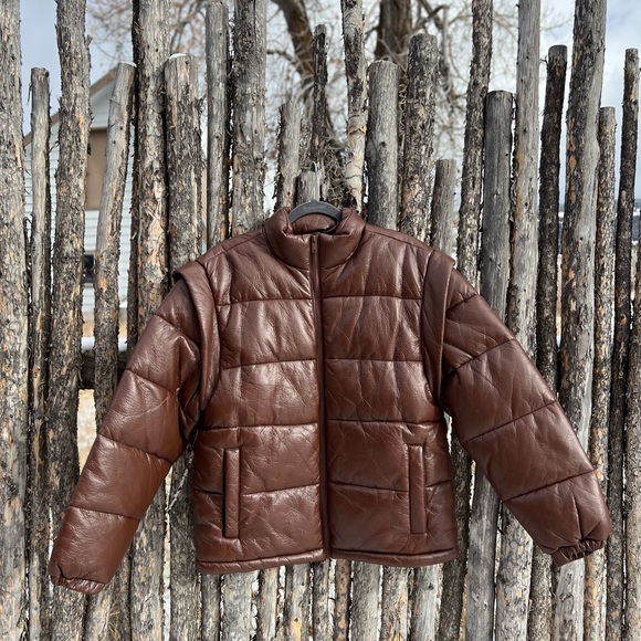 WEWOREWHAT Snap Off Sleeve Matte Faux Leather Puffer Jacket Size XS - Picture 9 of 14